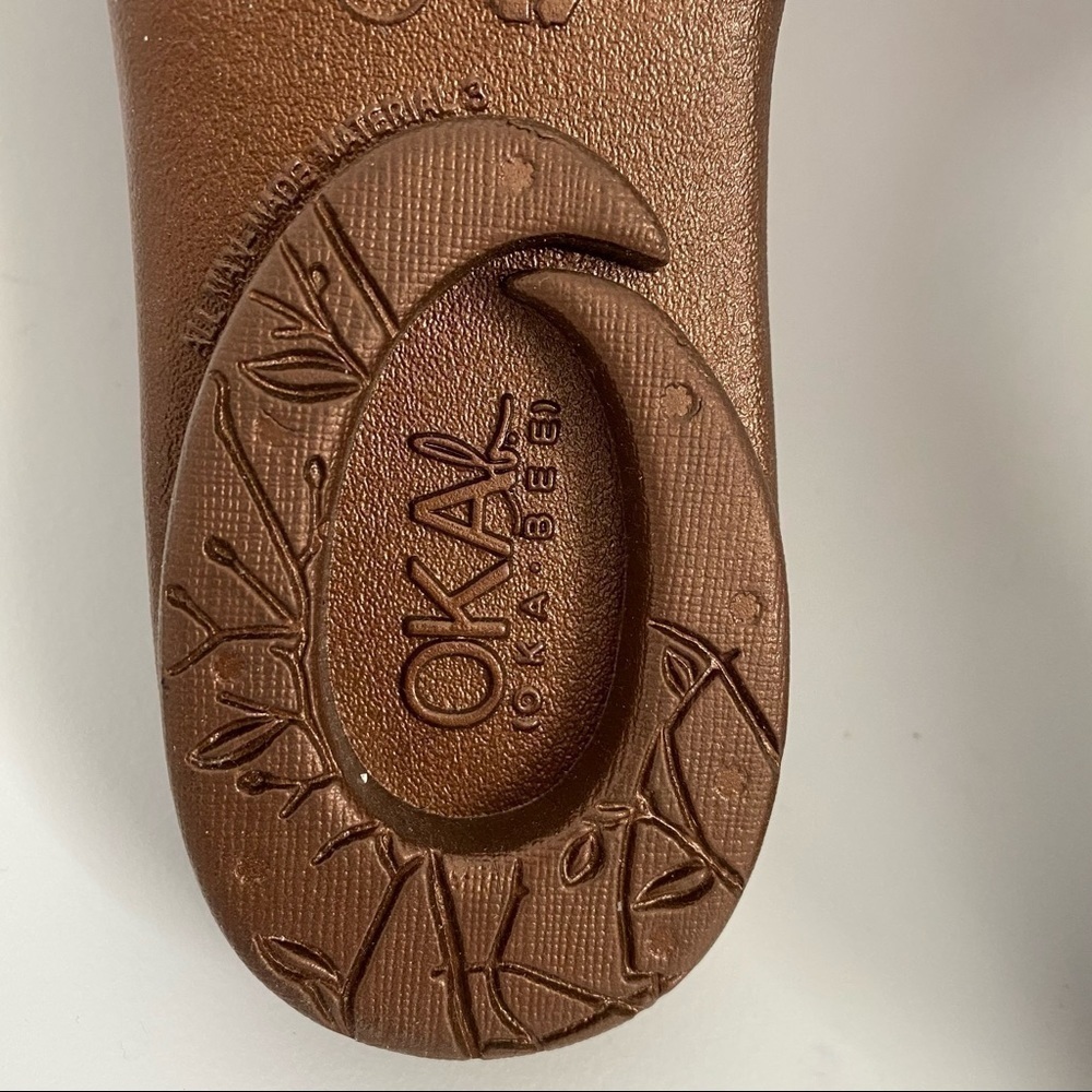 OKAB  SANDALS SIZE M 7-8 BRONZE ANIMAL PRINT BOW - Picture 7 of 8